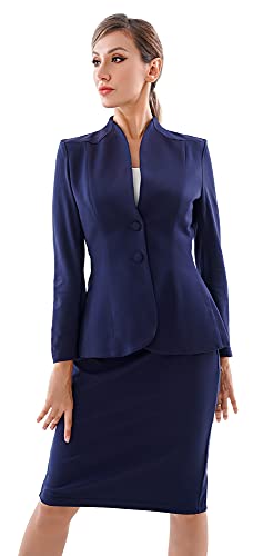 Marycrafts Women's Formal Office Business Work Jacket Skirt Suit Set 10 Navy Blue