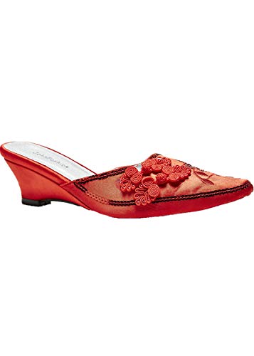 SIMPLY COUTURE Women's Flat Mules Closed Pointed Toe Slip On Sequin Kitten Heel Backless Shoes-Red-12
