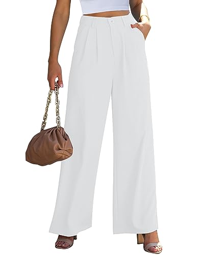 GRAPENT Flowy Pants Womens Slacks for Work Business Casual High Waist Trousers for Women High Waisted Flowy Pants White Dress Pants for Women Suit Pants Color Off White Size X-Large Size 16 Size 18