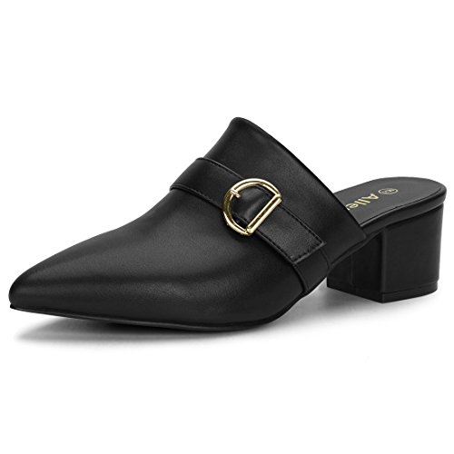 Allegra K Women's Pointed Toe Slip On Block Heel Sandals Black Mules - 7 M US