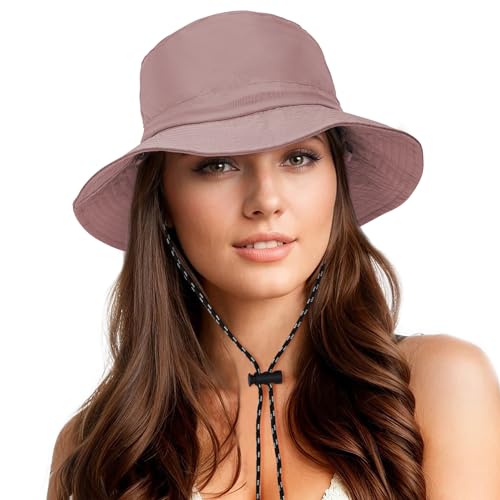 Durio Waterproof Bucket Hat for Women UPF 50+ Sun Hat UV Protection Packable Rain Hats for Women Lightweight Hiking Hat Pink One Size