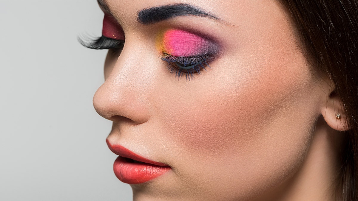 Woman with colorful makeup