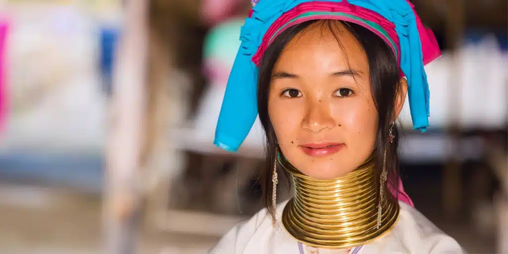 Woman of the Thai Kayan tribe wearing brass rings