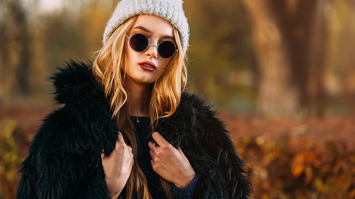 Woman wearing beanie and faux fur