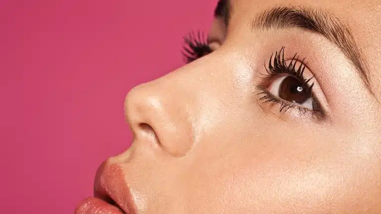 Close up of woman who does not have large pores