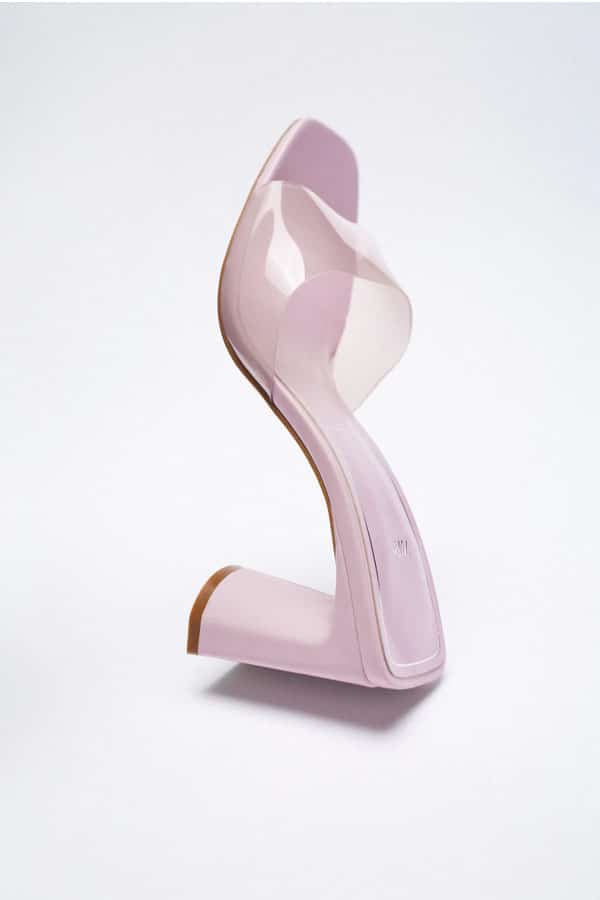 Pink vinyl sandal from Zara.