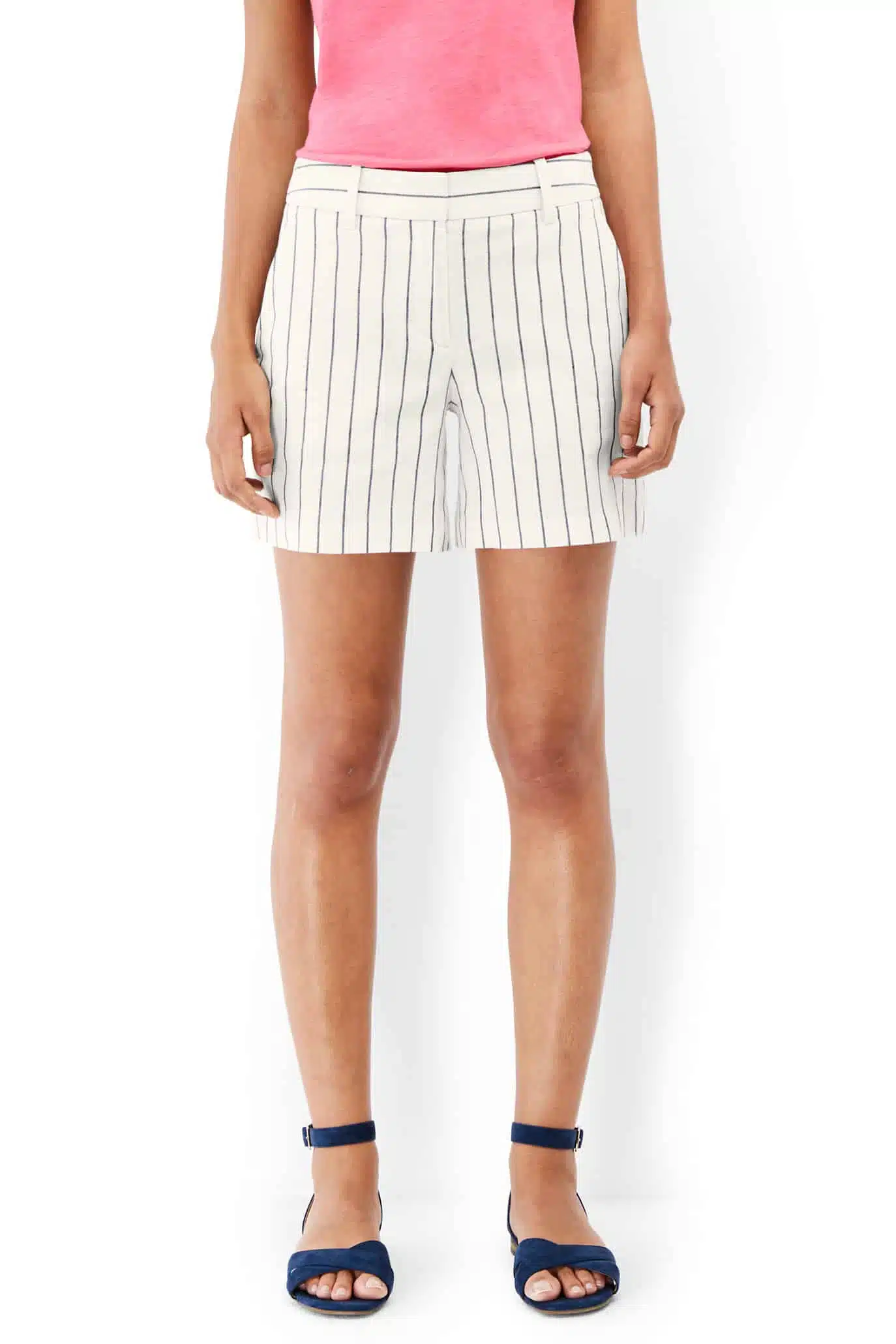 Striped linen shorts, mid-length